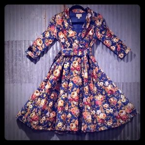 Lindy Bop Vivi Dark Blue Floral Swing Dress